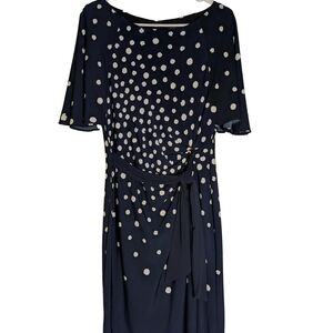 Elegant Navy and White Polka Dot Midi Dress